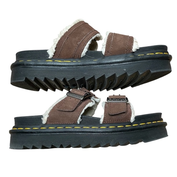 Dr. Martens Myles Suede Fur-Lined Buckle Slide Sandals Dark Brown Women’s Size 8 - Picture 8 of 10